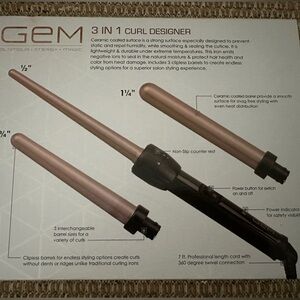 NEW GEM 3 in 1 Curl Designer Curling Iron Wand set